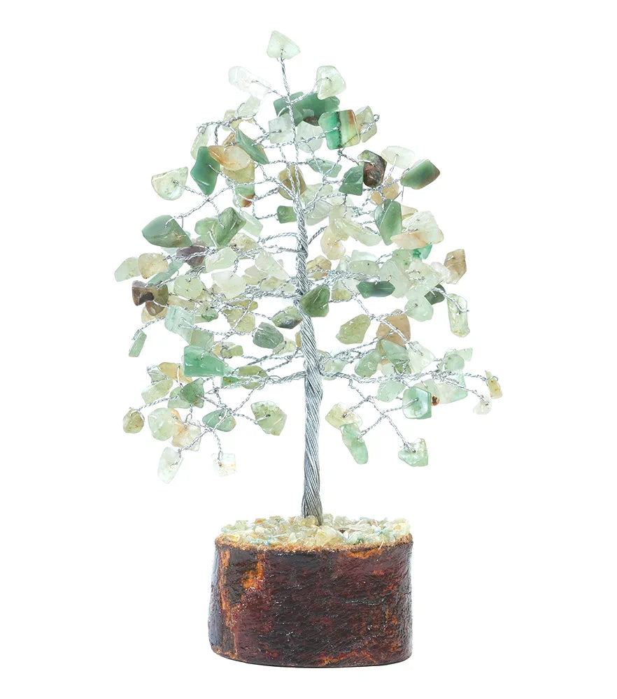 Crocon Green Jade Crystal Bonsai Tree Silver Wire