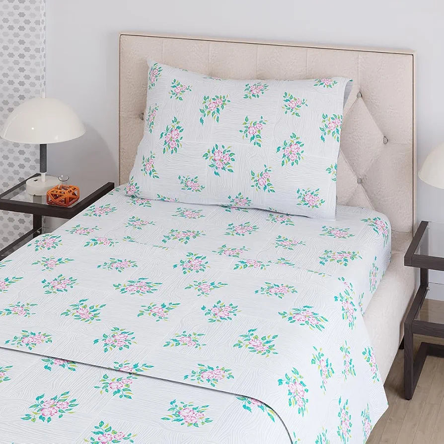 Layers Zen Cotton Blend Single Bedsheet Set 1 Single Cotton Bedsheet & 1 Pillow Cover Breathable & Anti-Wrinkle 225 CVC Gray
