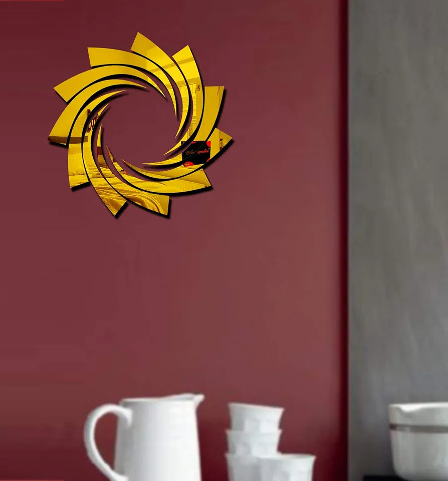 Bikri Kendra Sun Golden Model-6 Mirror Stickers for Wall, Acrylic Mirror Wall Decor Sticker