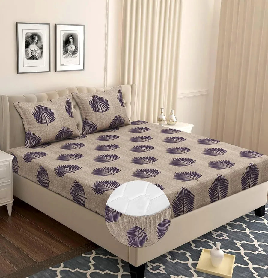 Homekart Premium Microfiber Elastic Fitted Bedsheets with 2 King Size Pillow Covers Double Bed 180 TC Supersoft Brown