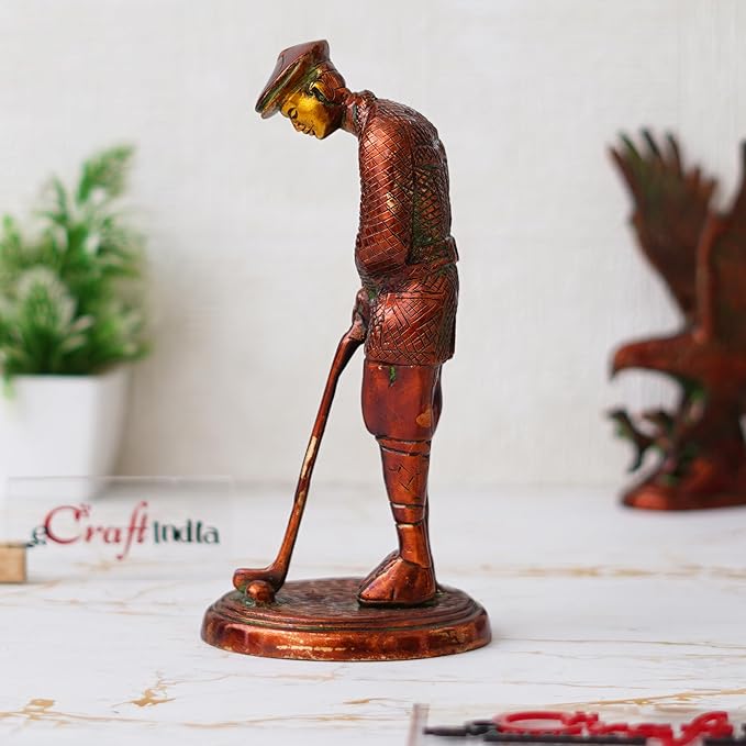 Ecraftindia Brown Brass Gentleman Golfer Taking Shot Human Figurine Decorative Showpiece