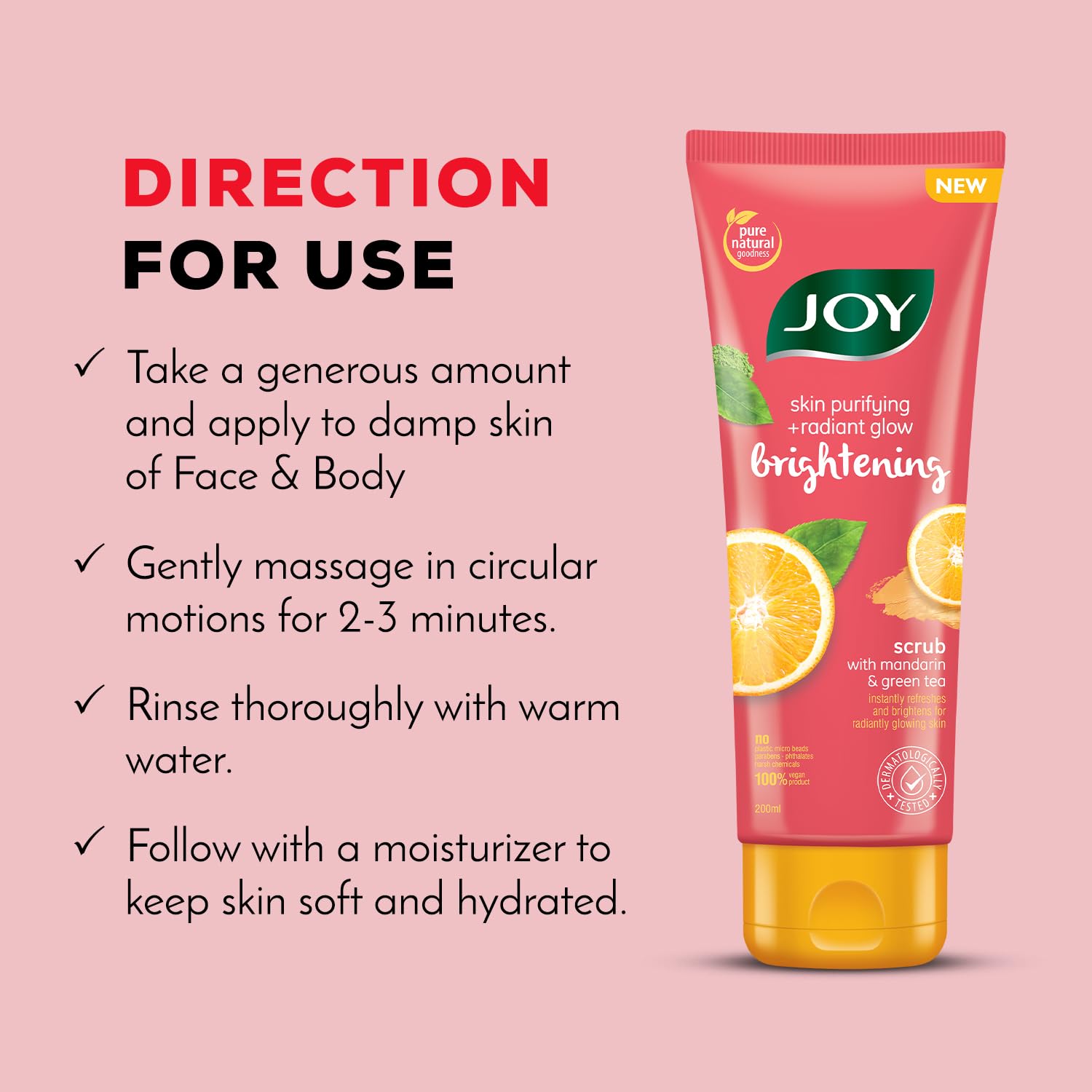 Joy Mandarin & Green Tea Face & Body Scrub for Glowing Skin (200gm) | Exfoliating Scrub with Vitamin C, Brightens & Refreshes All Skin Types | 100% Vegan & Gentle on Skin