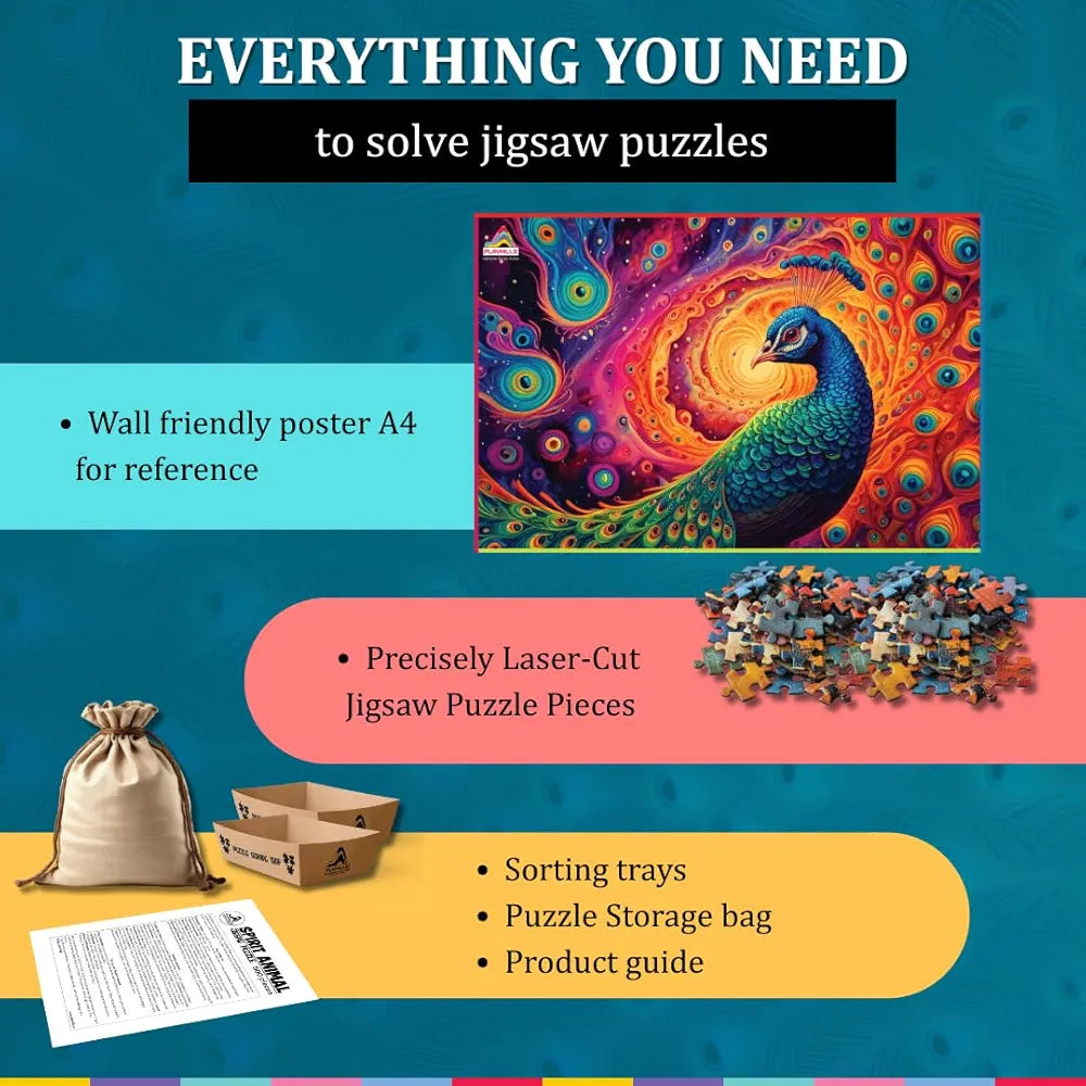 Playhills The Precious Peacock 500 Piece Wooden Jigsaw Puzzle for Teens & Adults Spirit Animal Series