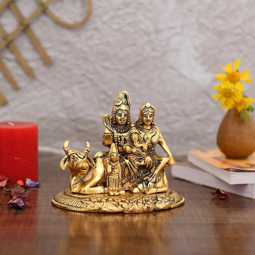 Handcrafted Shiva Parvati Ganesh Idol Shiv Parivar Murti Statue Sculpture Lord Shiva Idols Family Sitting On Nandi Showpiece
