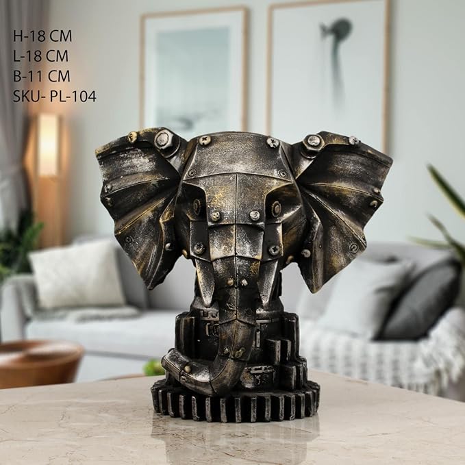 Indicast- Resin 7" Inch Elephant Face Statue Animal Figurines Handcrafted Decorative Showpiece Idol for Home and Office