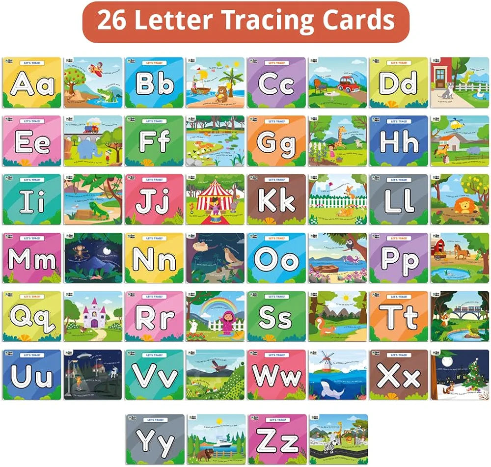 GiniMiniTrace Erase & Learn – 68 Pre-Writing Activity Cards for Kids 3–6 Tracing Counting Play-Doh Rewritable Travel-Friendly Fine Motor Skill Toy & Educational Gift Set