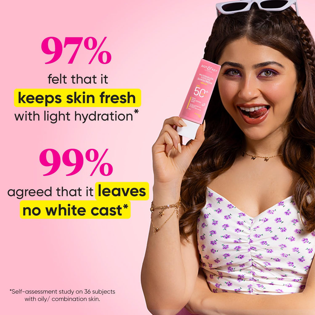 Dot & Key Watermelon Hyaluronic Sunscreen SPF 50 PA+++| for Oily, Normal & Combination Skin | UV + Blue Light Protection | Lightweight | No White Cast | Boosts Vitamin D Absorption | 50gâ€¦