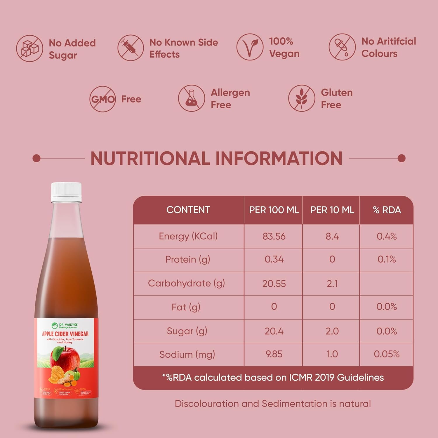Dr. Vaidya Apple Cider Vinegar Juice | Natural ACV Juice for Weight Loss & Detox | Aids Digestion & Gut Health | Metabolism Booster | ACV Detox Drink Fat Burner for Men & Women | 450ml