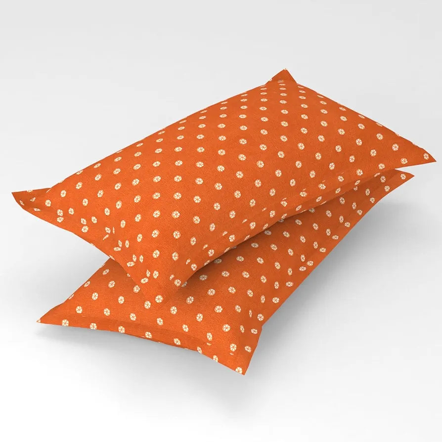 Homefab India 210 TC Glace Cotton King Size BedSheet with 2 Pillow Covers Floral Orange