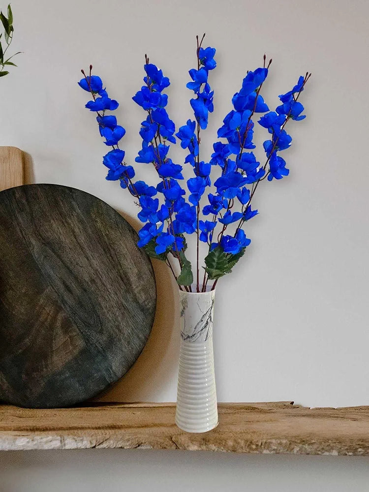 Artificial Flowers Bunch Cherry Blossom Ideal for vase Without vase Blue 55 cm Height Fabric