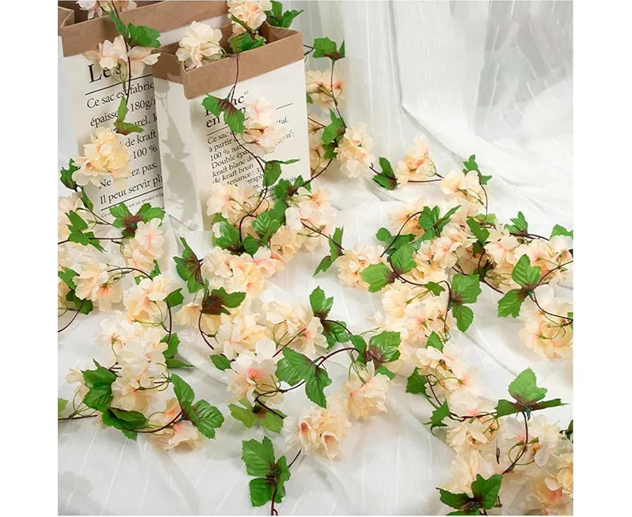 Lines Artificial Cherry Blossom Rattan Flowers Vine Peach