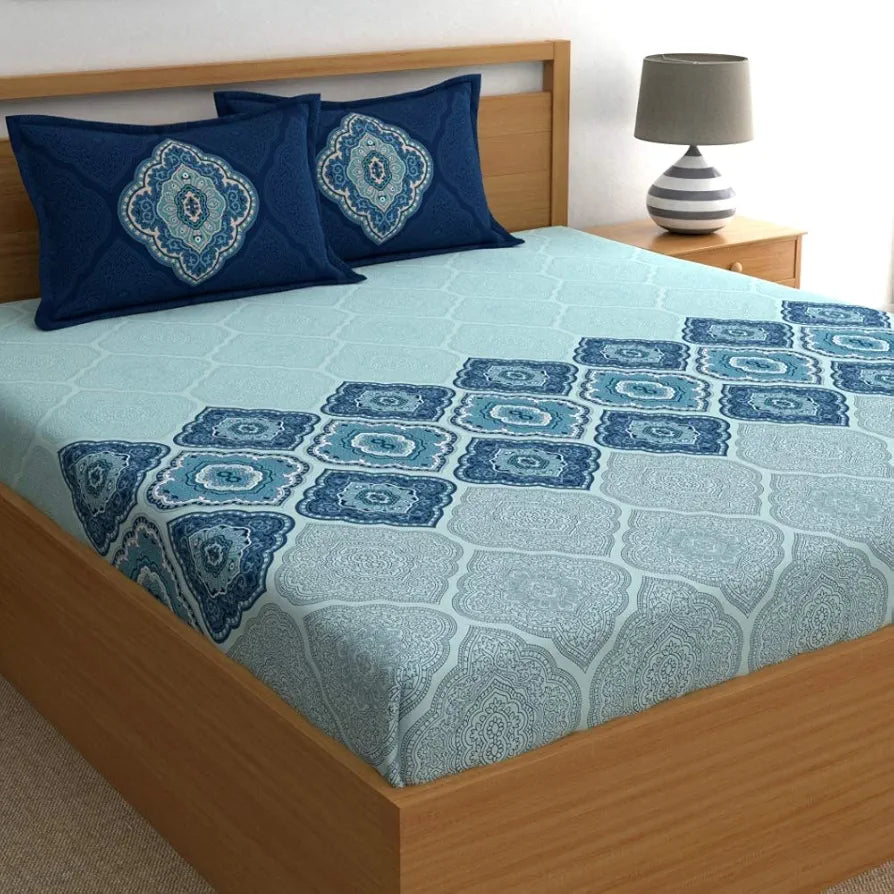 Dreamscape Cotton King Bedsheet with 2 Pillow Covers 11 blue