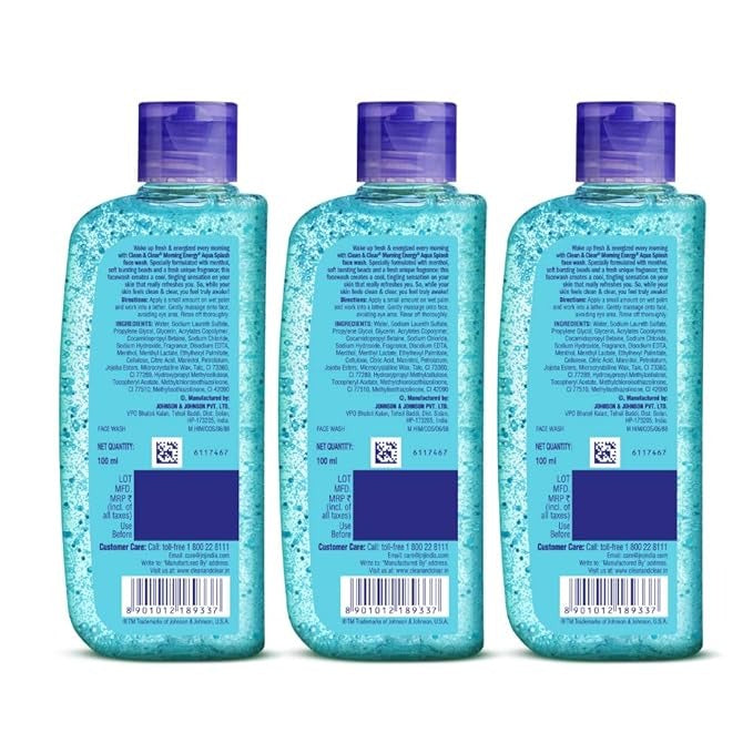 Clean & Clear Morning Energy Aqua Splash Blue - 100 ml (Pack of 3)