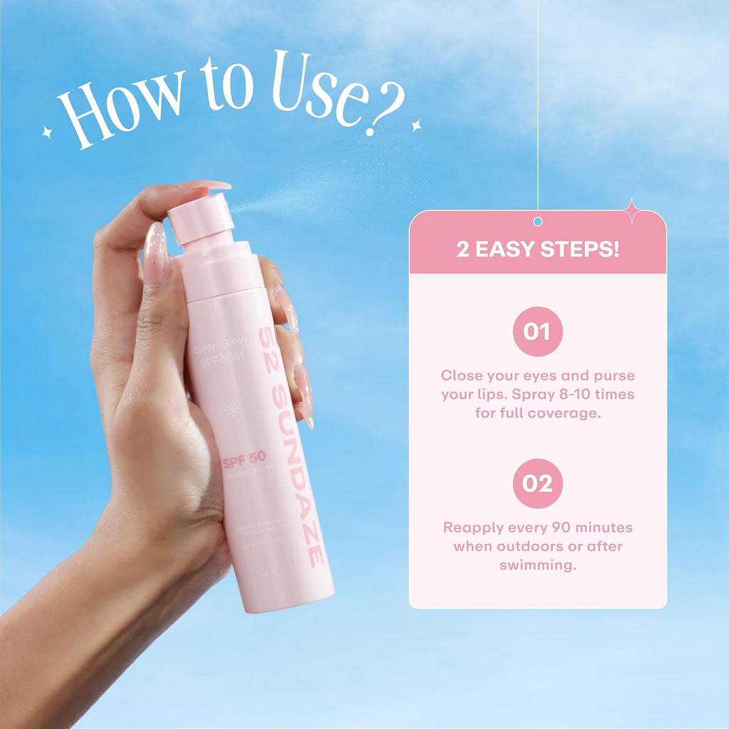 52 Sundaze SPF50 Rosewater Sunscreen Mist For Face | SPF 50+ PA++++ Sunscreen Spray | Invisible Ultralight Sun Screen | Clear Glow Rose Sun Mist | UVA/B Broad Spectrum | Oily & Dry Skin | No White Cast | Easy Reapplication | Men & Women | 100 ml