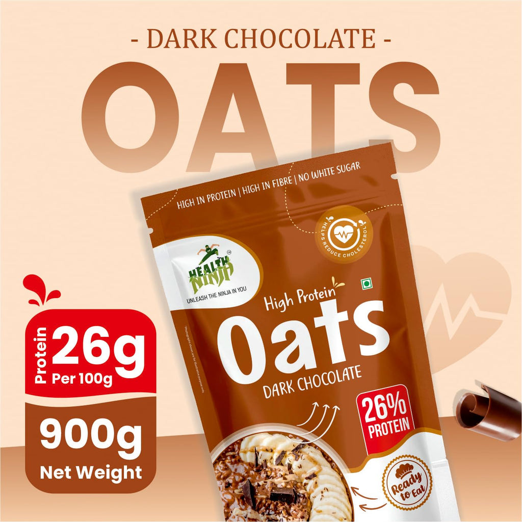 Health Ninja Dark Chocolate Oats | High Protein Breakfast Oats | Protein Oats 900 gm Pack