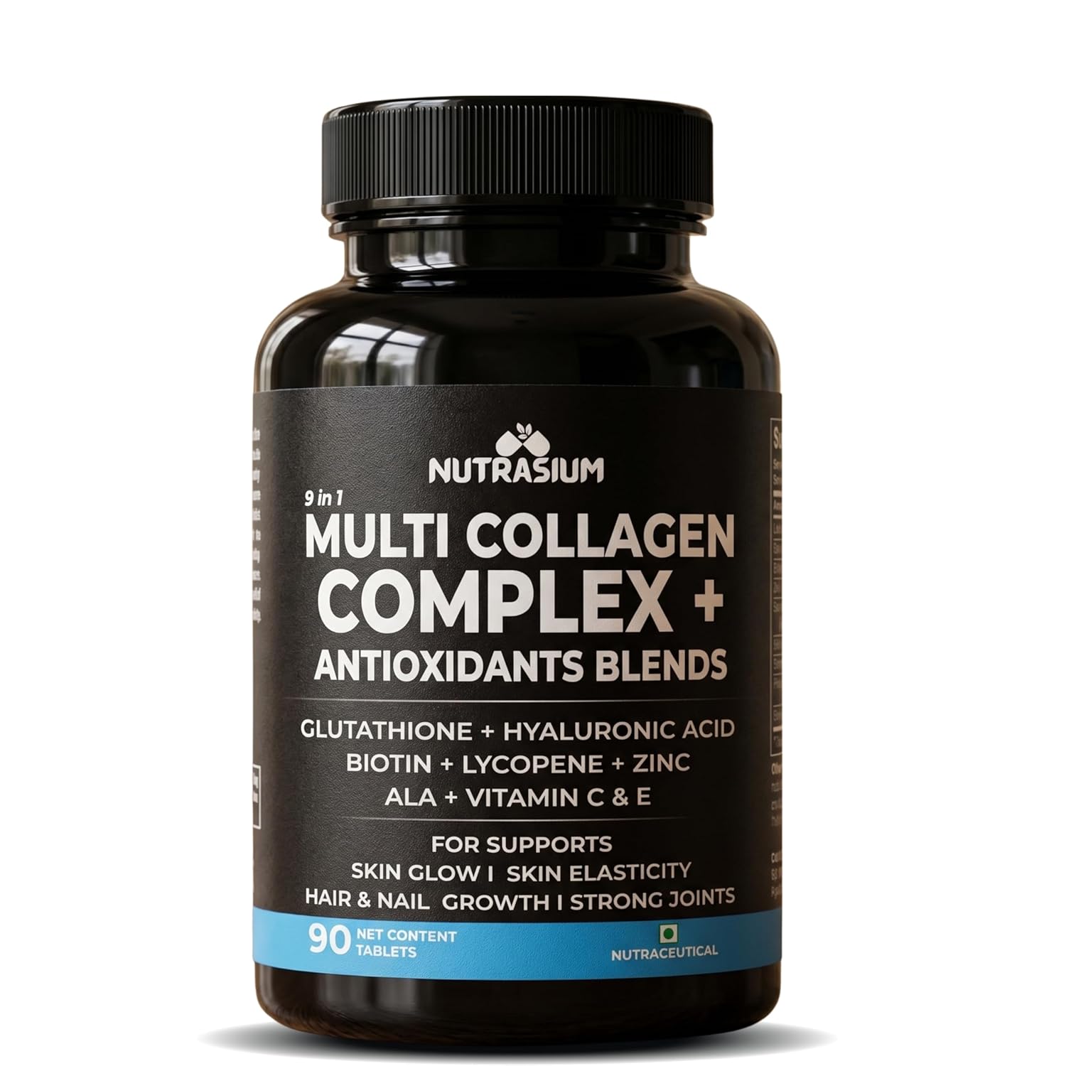 Nutrasium Multi Collagen Complex with Glutathione For Skin Radiance | with Hyaluronic Acid, Vitamin C & E | Veg Collagen Tablets For Skin & Hair | 90 tablets