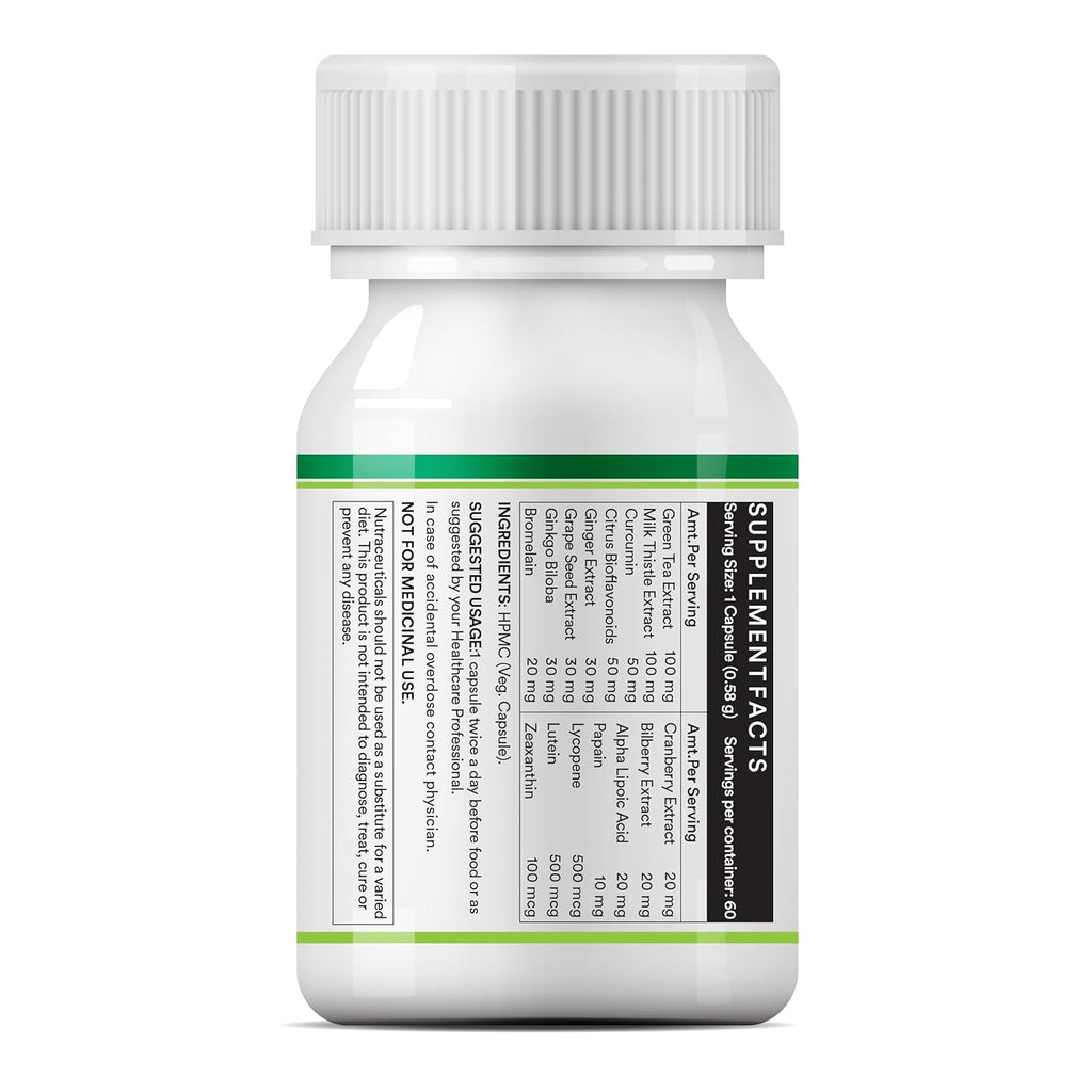 INLIFE Super Antioxidant Supplement Lycopene, Green Tea, Milk Thistle, Curcumin, Grape Seed, Ginkgo Biloba, Ginger, Cranberry, Alpha Lipoic Acid, Lutein, Zeaxanthin - Pack of 60 Vegetarian Capsules