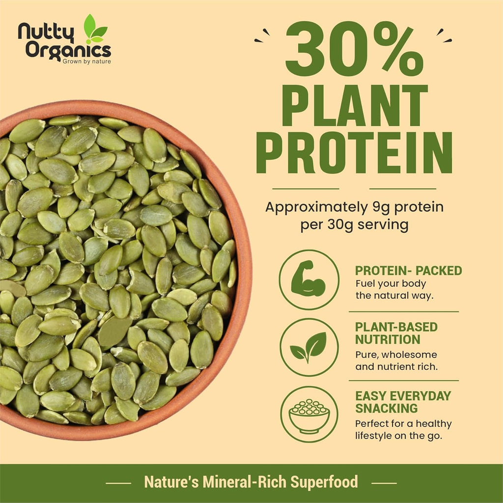 NUTTY ORGANICS Natural Pumpkin Seeds 200GM | Raw Pumpkin Seeds for Eating- Immunity Booster and Protein Rich Seeds | Healthy Diet Snacks | Weight Management