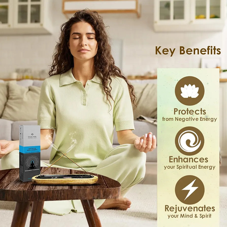 Simply Vedic Nag Champa Incense Sticks with Holder – 135 Hand-Rolled Natural Agarbatti