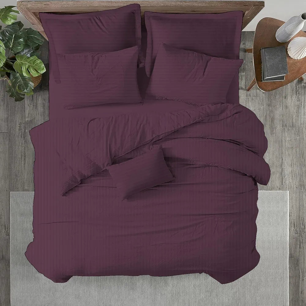 Trance Home Linen Zippered 100% Cotton 200 TC Satin Stripe Queen Duvet Cover Quilt Cover with 2 Pillow Covers Colour Deep Wine