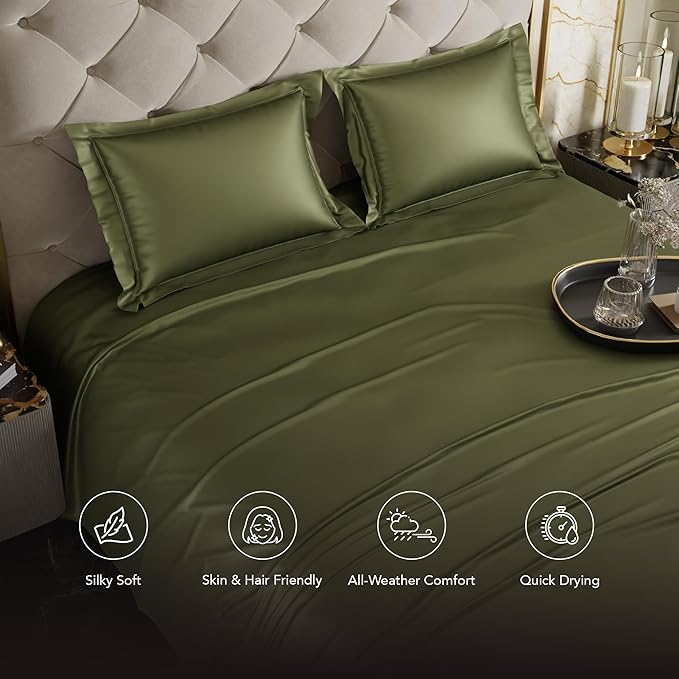 Stoa Paris Satin Solid Bedsheets For Double Bed 300Tc Premium Bedsheet With 2 Pillow Covers