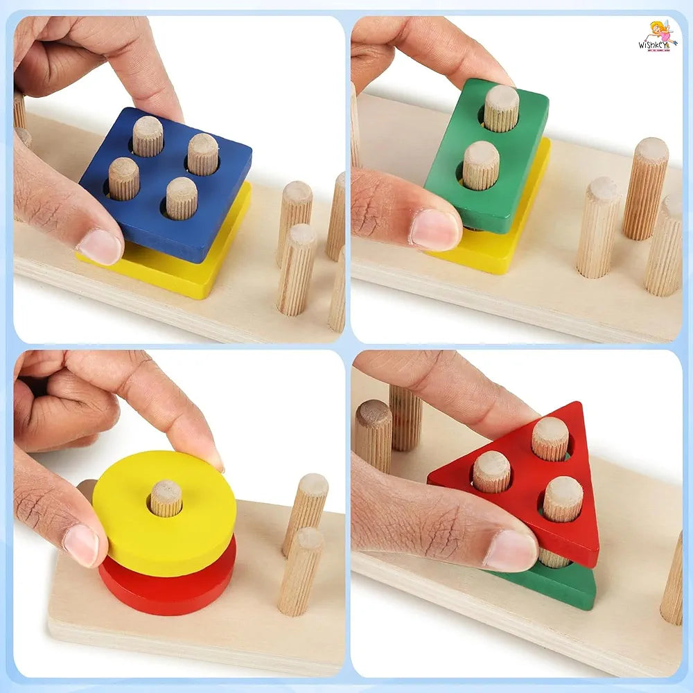 Wishkey Wooden Angle Geometric Stacker Shape Sorter Blocks,Educational Intelligence Early Learning Column Puzzle