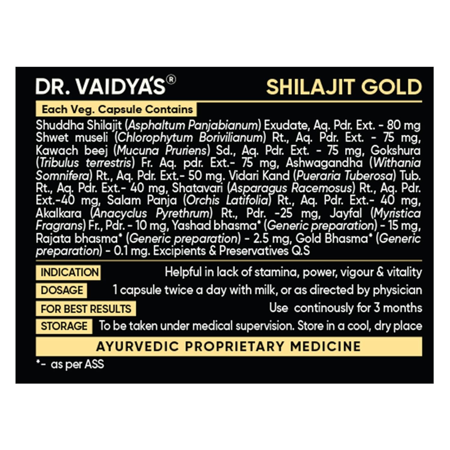 Dr. Vaidyaâ€™s Shilajit Gold Capsules for Men | Pure Himalayan Shuddha Shilajit, Ashwagandha, Swarna Bhasma, Gokshura & Fulvic Acid | Boosts Strength, Stamina, Energy & Vitality | 30 Capsules