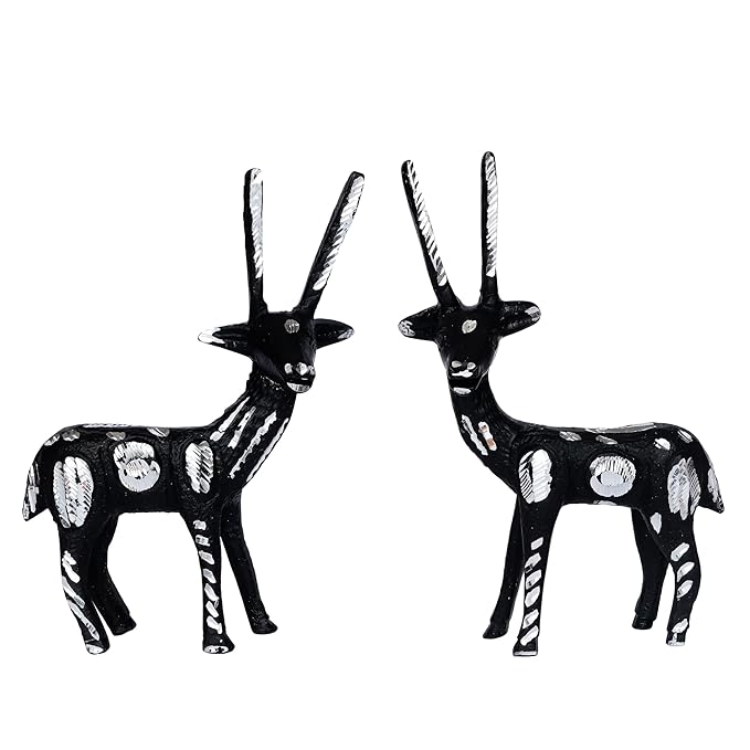 Ecraftindia Set of 2 Black and Silver Metal Handcrafted Deer Figurine