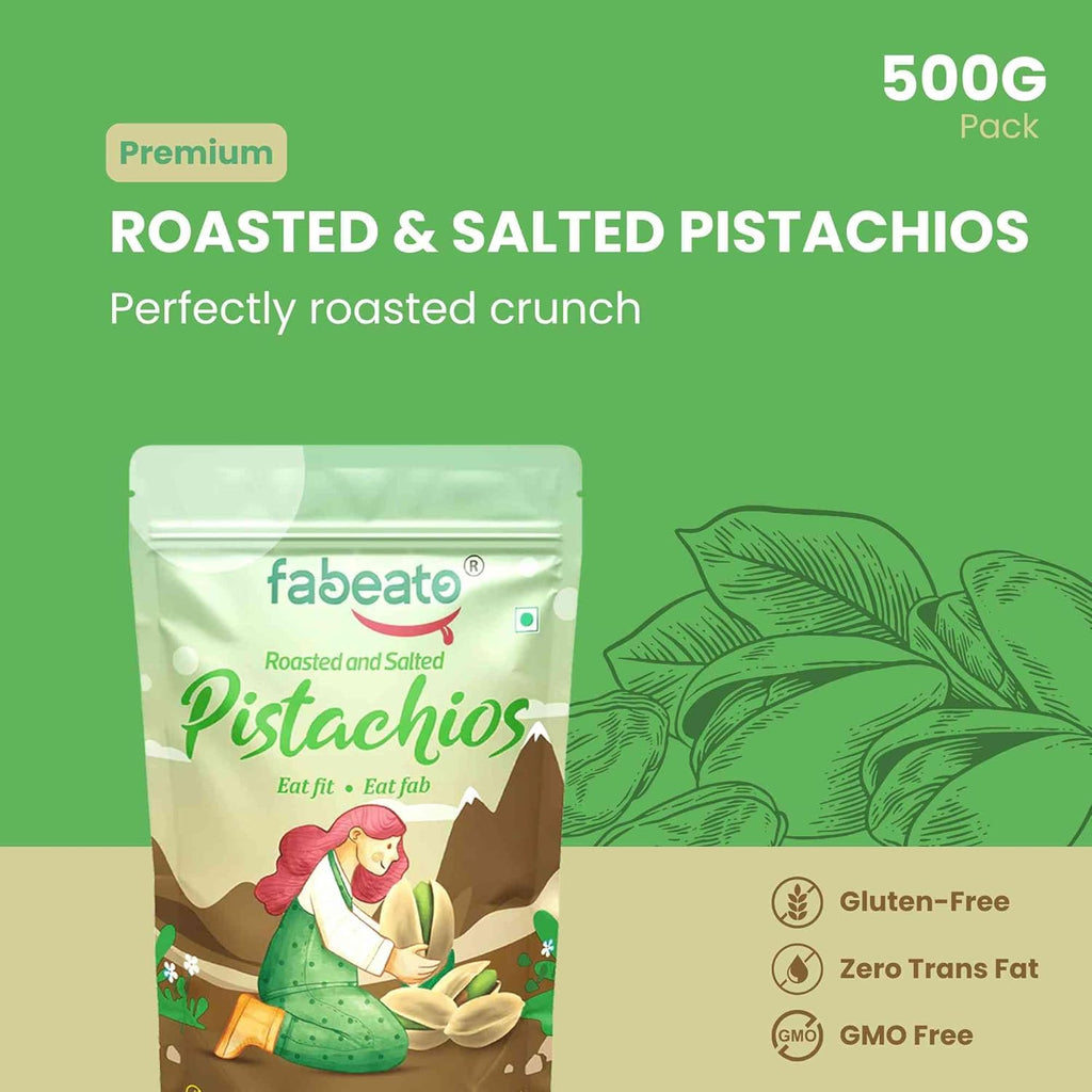Fabeato Premium Roasted & Salted Pistachios (500g) - Crunchy, Nutritious & Delicious Snack