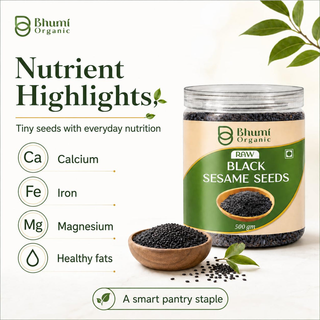 Bhumi Organic Black Sesame Seeds 500g | Til for Eating, Natural Black Gingelly Oil Seed, Nutrient Rich