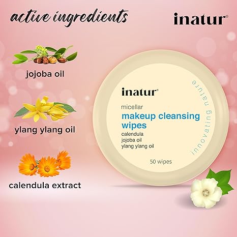 Inatur Makeup Remover Wipes for Face 50 Wipes