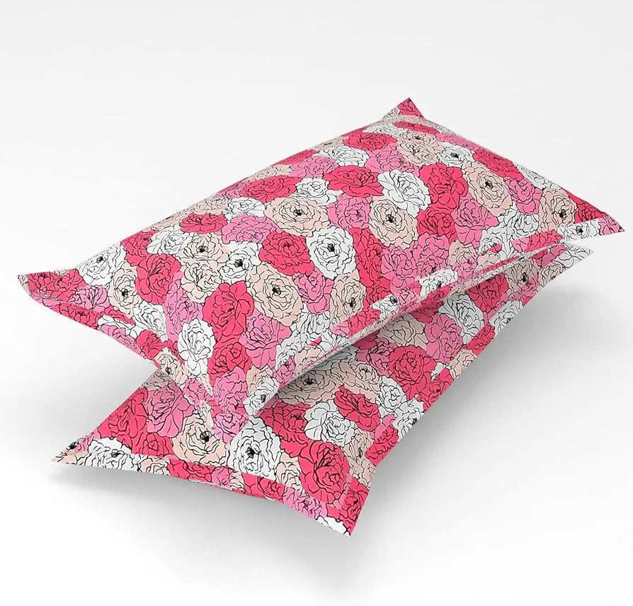 Homefab India 160 TC Glace Cotton Double BedSheet with 2 Pillow Covers Pink Floral