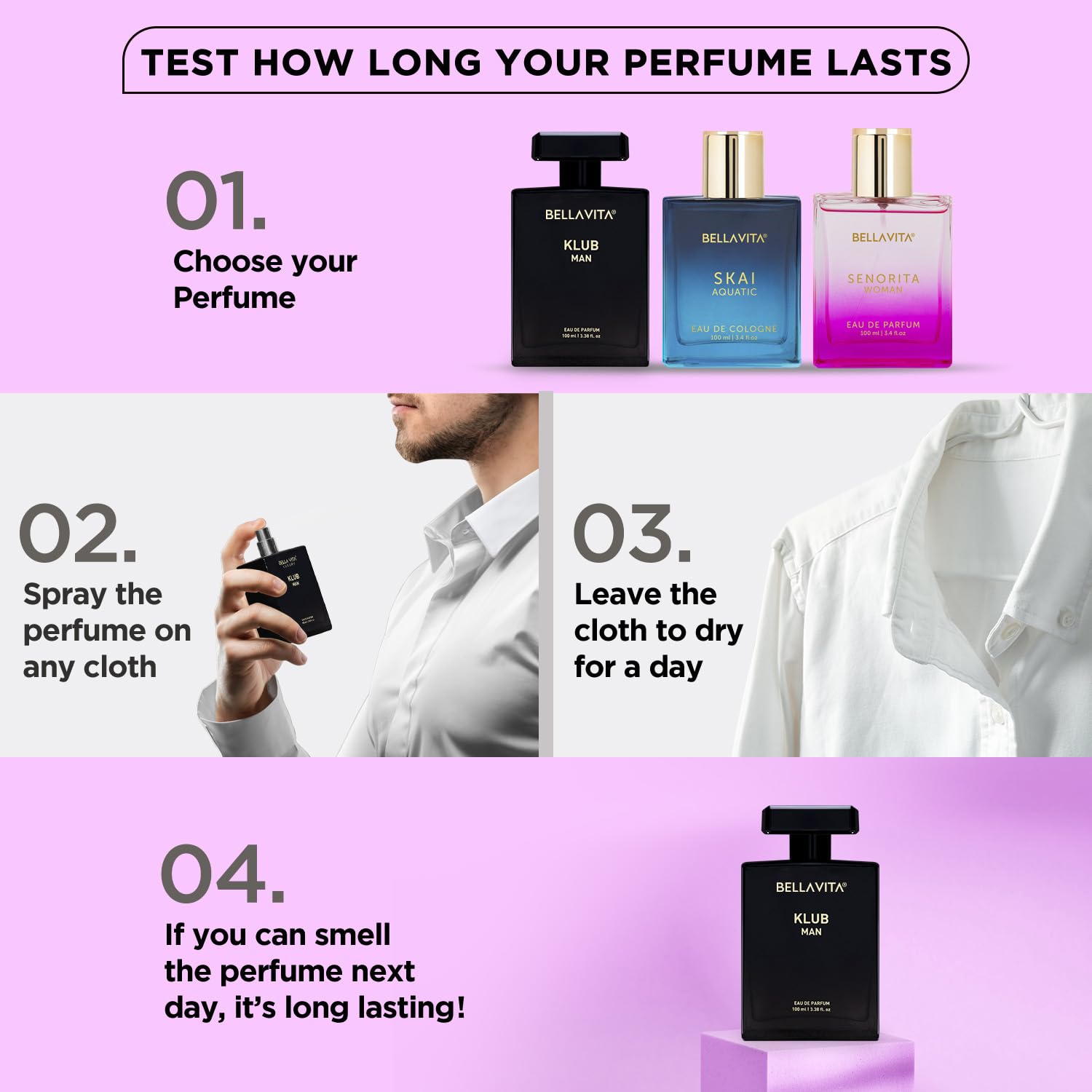 Bella Vita Luxury KLUB | Long Lasting Eau De Parfum 100ml Perfume for Man | Lemon, Rose and Vanilla | Musky, Spicy and Woody Premium Fragrance for Men