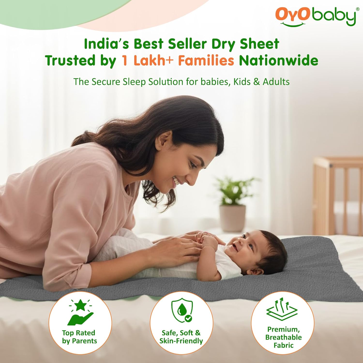 OYO BABY Extra Absorbent Waterproof Baby Dry Sheet | Quick Dry Sheet for New Born Baby Bed Protector, Soft & Breathable Rubber Sheet for Bed (Grey + Salmon Rose, Small Combo 2)