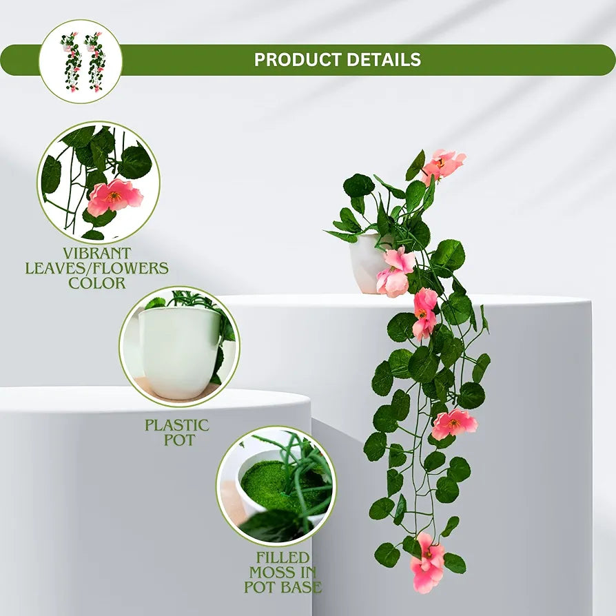 Artificial Flower Vine Plants Falling with Small Size Pot Natural Touch Pack of 2 DESIGN-07