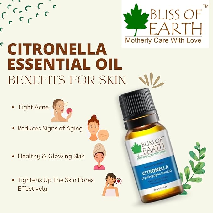 Bliss of Earth Premium Citronella Cymbopogon Nardus Essential Oil - 10 ml Each (Pack of 2)