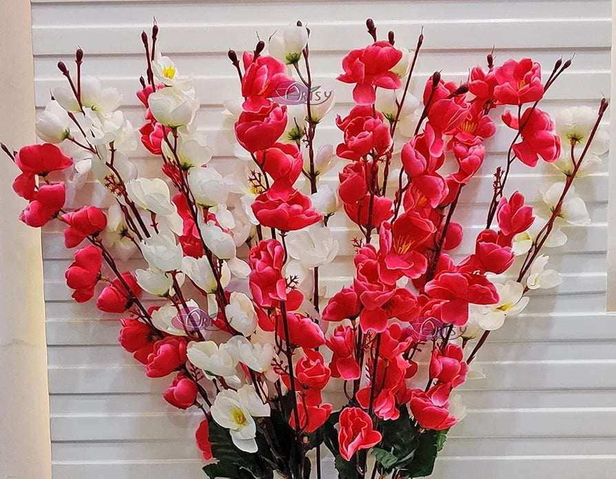 Artificial Flowers Bunch for Decoration Cherry Blossom Ideal for vase Without vase White Maroon