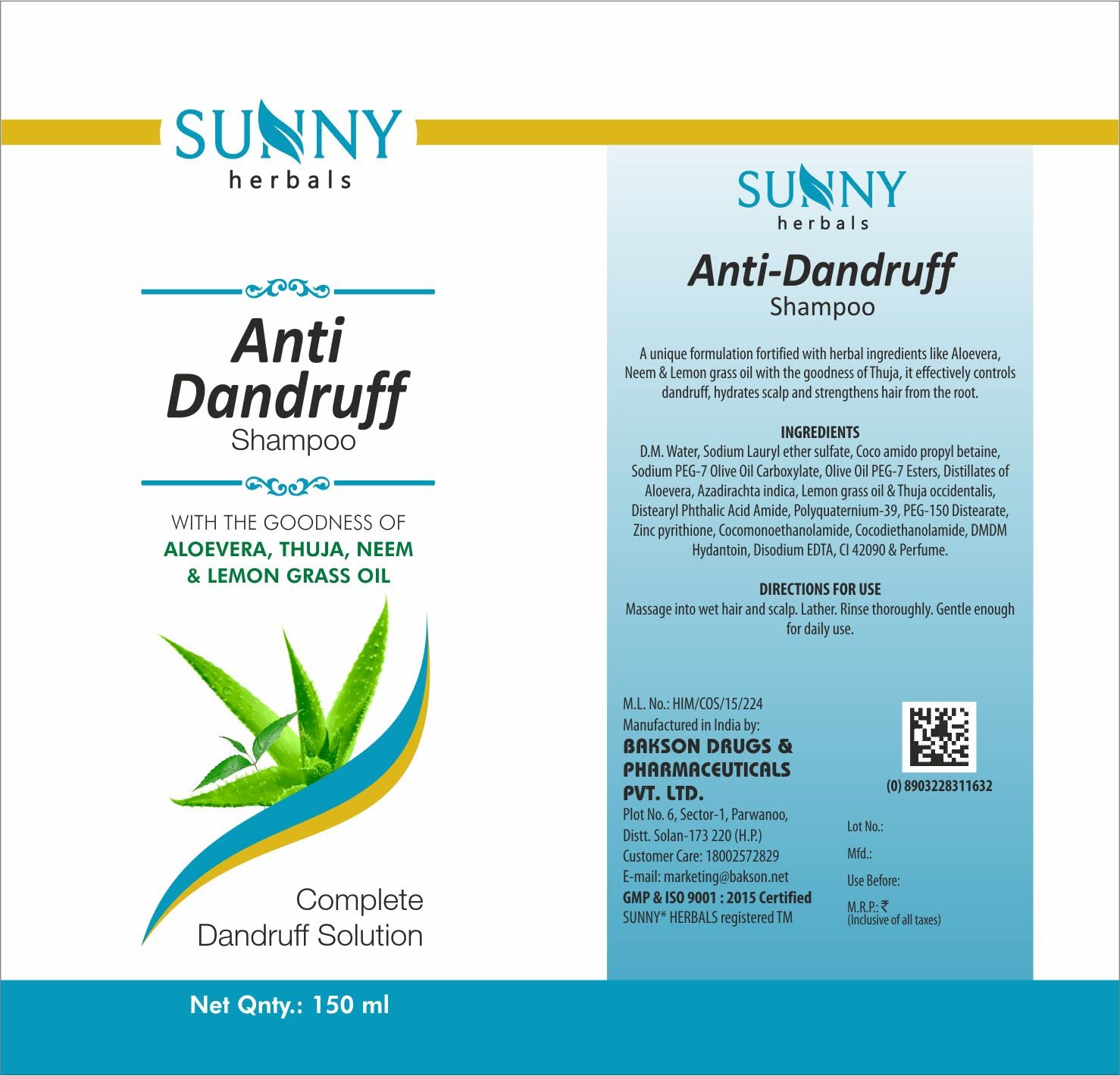 Sunny Anti Dandruff Herbal Shampoo - 150 ml (Pack of 2)