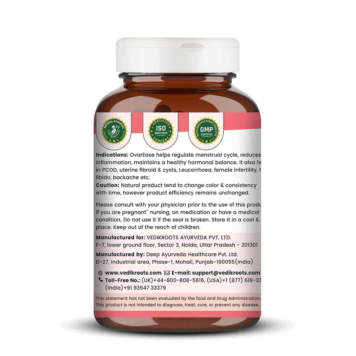 OvarEase | Ayurvedic Herbal Capsules | Traditionally Used to Support Hormonal Balance & Irregular Period | 60 Veg Capsules (Pack Of 1)