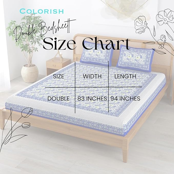 Colorish 120 Tc Cotton Blend Elephant Printed Jaipuri Bedsheet for Double Bed King Size With 2 Pillow Covers | Indigo Blue