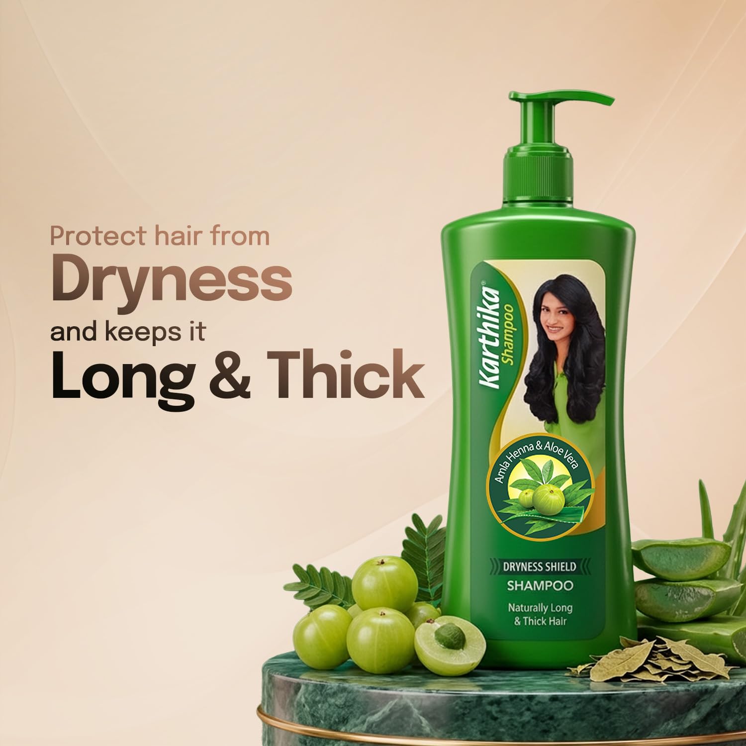 Karthika Dryness Shield Shampoo with Amla, Henna & Aloe Vera for Naturally Long & Thick Hair, 650ml