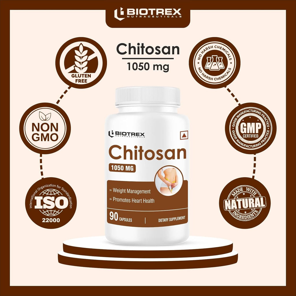 Biotrex Nutraceuticals Chitosan 1050mg, Healthy Weight Management, A Natural Source of Marine Fiber - 90 Capsules