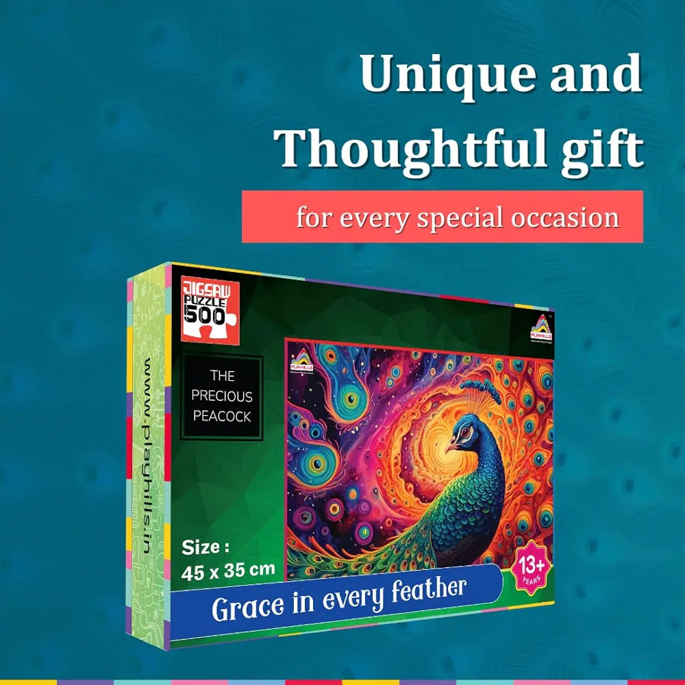Playhills The Precious Peacock 500 Piece Wooden Jigsaw Puzzle for Teens & Adults Spirit Animal Series
