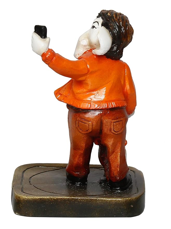 Ecraftindia Handcrafted Polyresin Lord Ganesha Idol Taking Selfie With Mushak Statue Decorative Showpiece