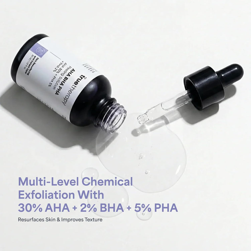The True Therapy 30% AHA + 2% BHA + 5% PHA Skin Peeling Solution for Instant Glowing Skin â€“ 30 ml