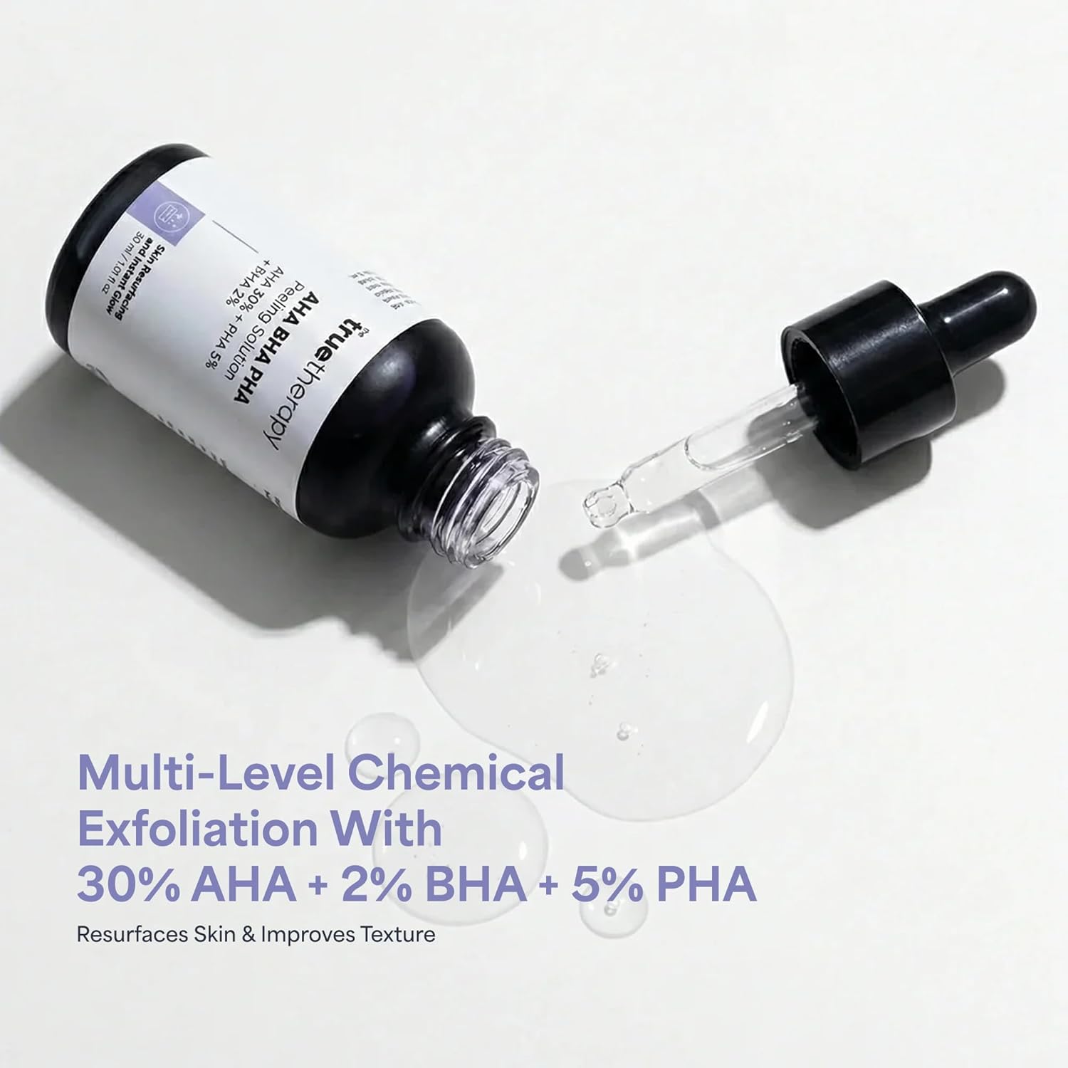 The True Therapy 30% AHA + 2% BHA + 5% PHA Skin Peeling Solution for Instant Glowing Skin â€“ 30 ml