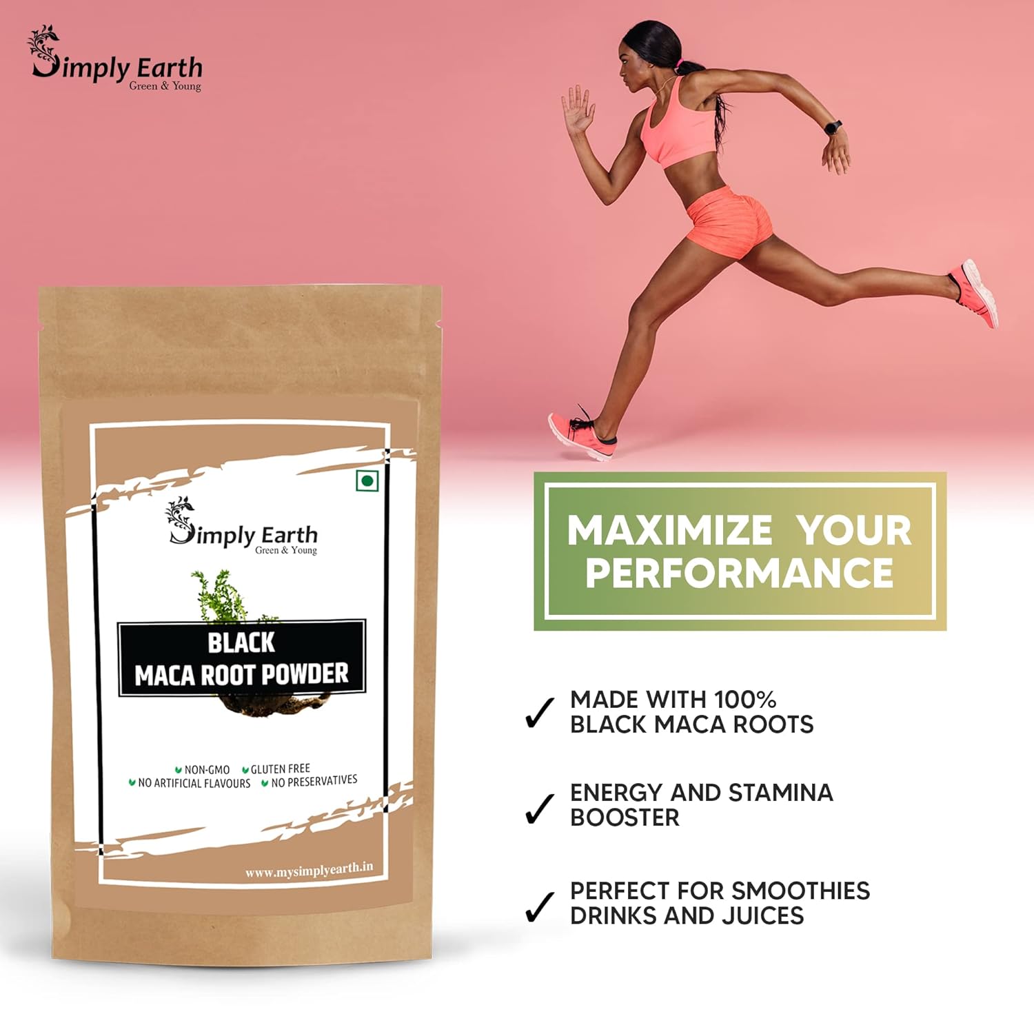 Simply Earth Peruvian Black Maca Root Powder | Boosts Energy and Immunity | Relieves Stress | Great for Men and Woman - (100GM)