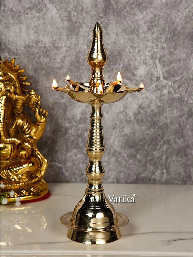Collectible India Brass Fancy Kerala Diya Oil Lamp Stand for Puja vilakku for Pooja Room