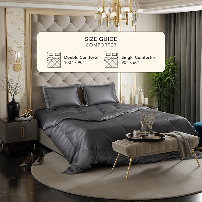 Stoa Paris Satin Comforter Double Bed with 300 TC 2 Pillow Covers Colour Twilight Embrace