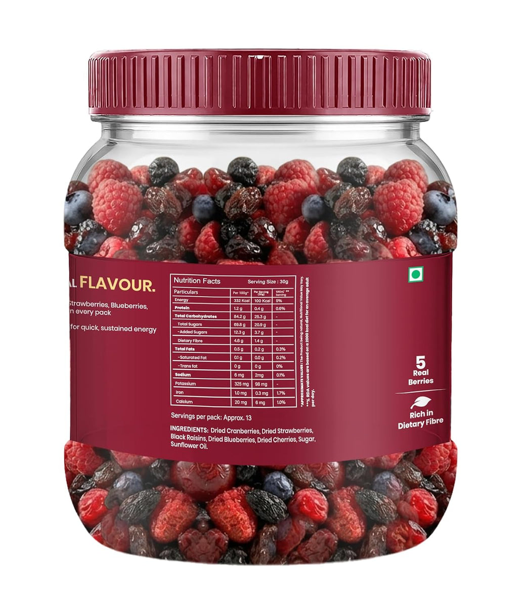 Livyor 5 in 1 Berry Mix for eating - 400 gm | Good Source of Fibre | Dried Cranberries | Black Raisins | Cherries | Blueberries | Strawberries | Berry Blast | Berries dry fruits | Berries fresh | (Pack of 1)